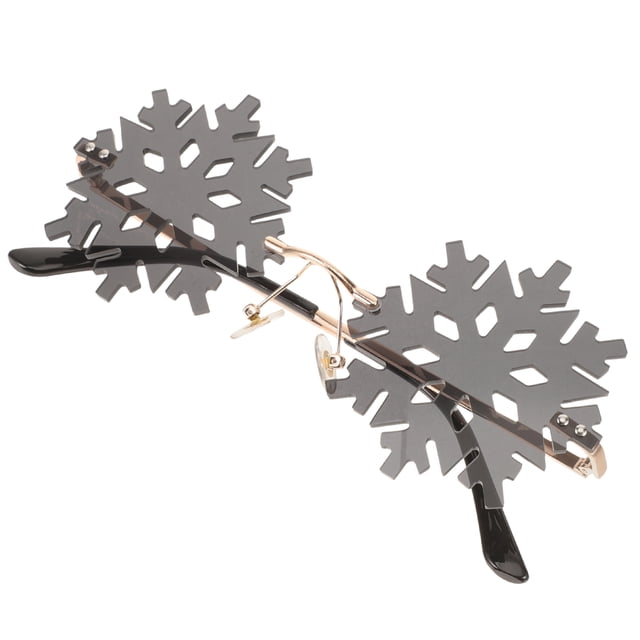 OULII 1 Pair Rimless Snowflake Sunglasses Black PC Metal For Birthday And New Year Party Decor 15x14cm