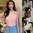 thumbnail image 4 of Women's Solid Color Half Turtleneck Fashion Slim Knitted Sleeveless Pullover Crop Tank Top T-Shirt, 4 of 6