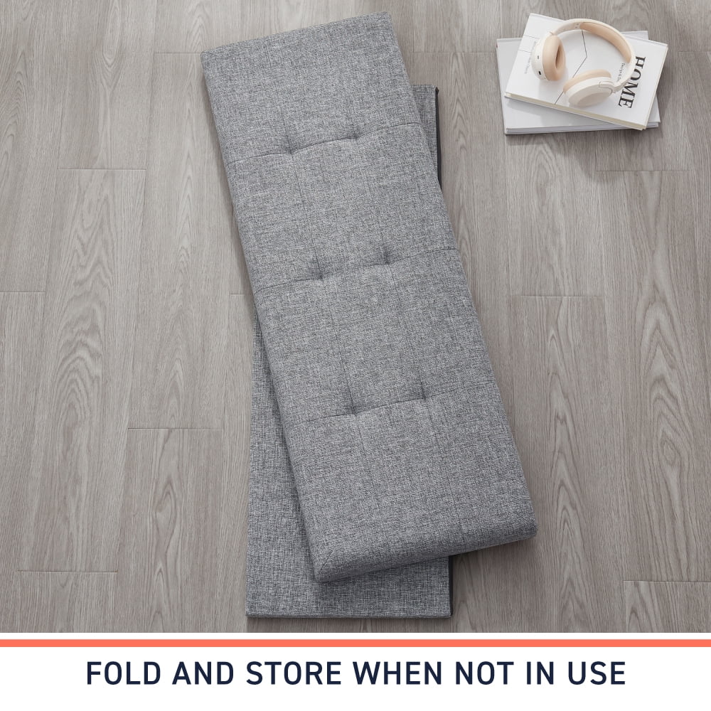 Ornavo Home Foldable Tufted Linen Large Storage Ottoman Bench Foot Rest Stool/Seat - 15" x 43" x 15"