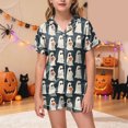 thumbnail image 2 of Pandaie 2 Piece Little Girls Full Ghost Print Short Sleeve Pajamas Set Halloween Kid Sleepwear Outfits Grey,8-9Years, 2 of 5