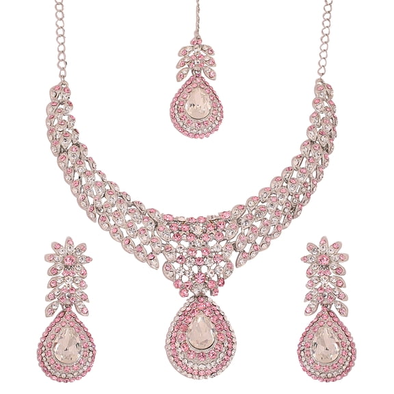 Sunsoul by Touchstone white tone Indian Hollywood white/pink rhinestones stunning bridal jewelry necklace for women