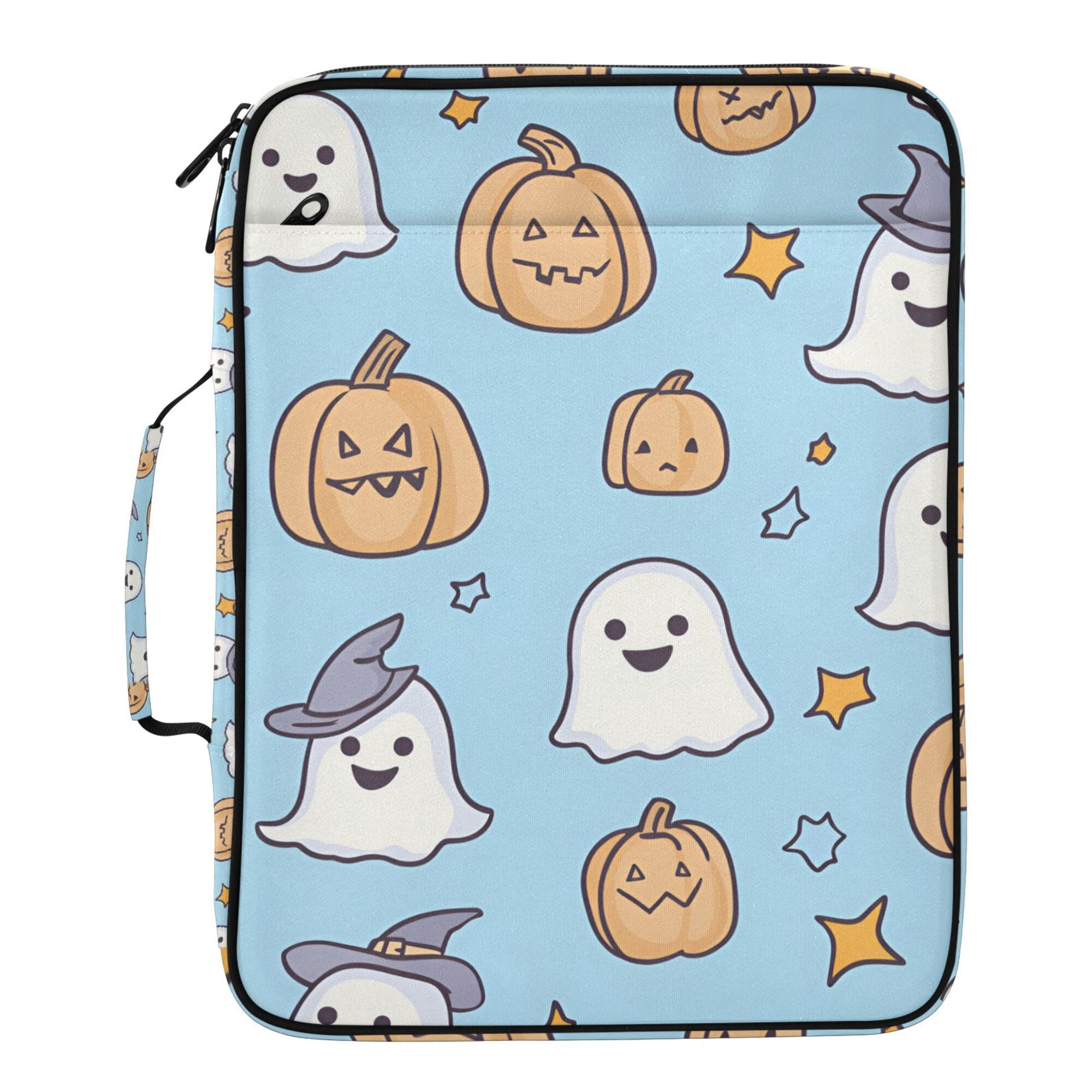 FORMRS Accordion File Folder A4 Size 7-Pocket Expanding Document Organizer Bag with 3 Ring Binder, Blue Halloween Ghosts