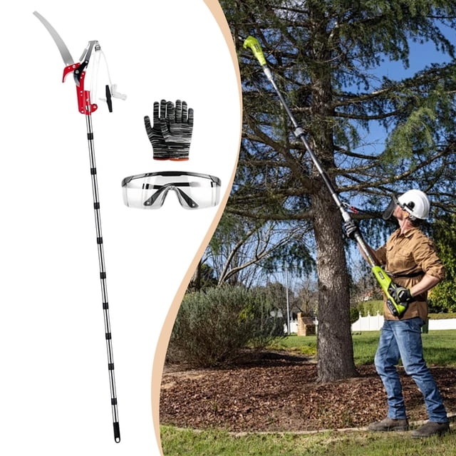 Podadora de árboles manual con pértiga, incluye gafas y guantes. Fácil de instalar. Recortadora de ramas para arbustos y matorrales en patio. 10 secciones