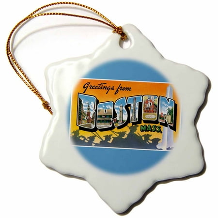 Postcards Of Boston 3dRose Greetings from Boston Mass. Scenic Postcard Reproduction - Snowflake Ornament, 3-inch ()