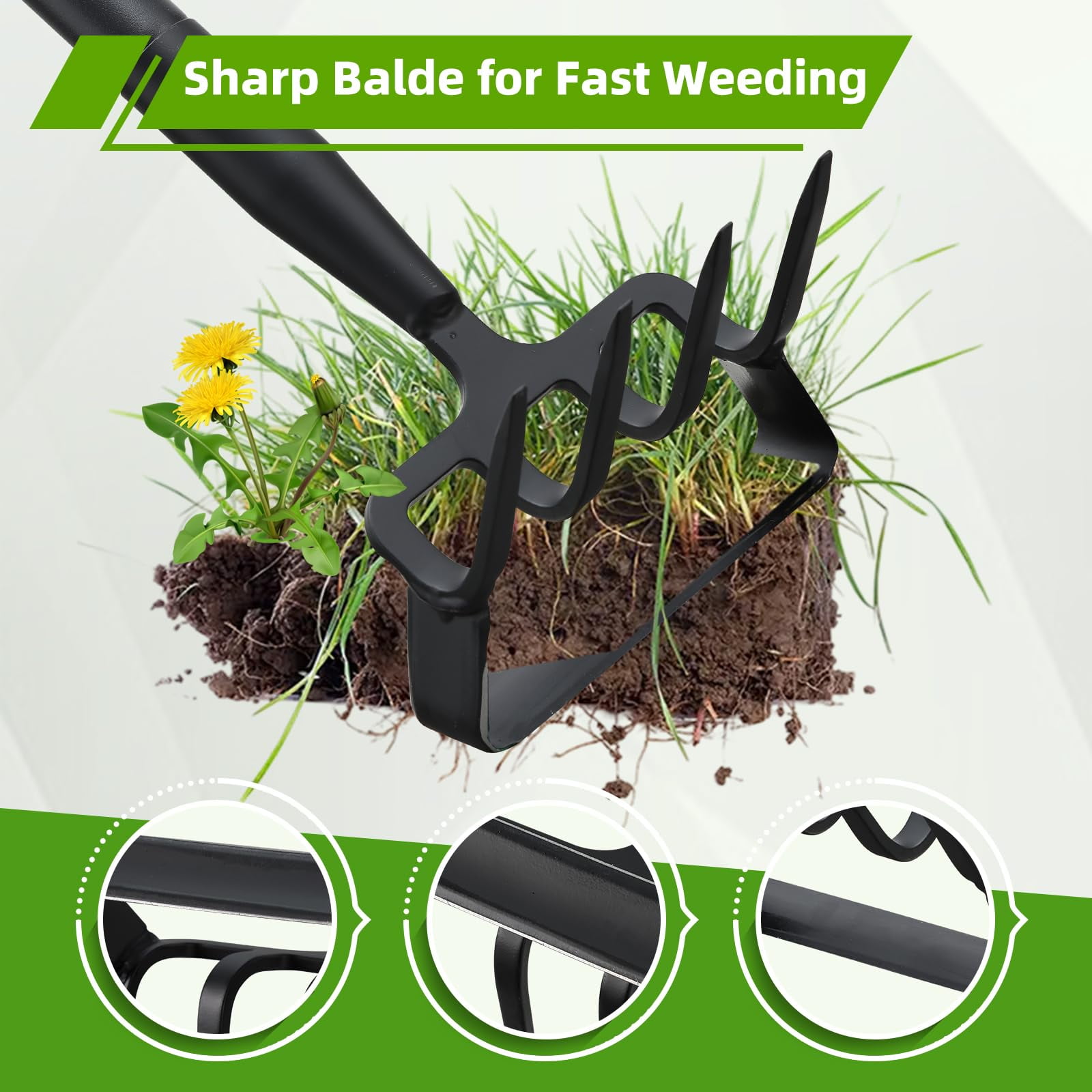 CHEASYOU Stirrup Hoe and Cultivator with 72 Inch Adjustable Long Handle, Heavy Duty 2-in-1 Scuffle Garden Hula Hoe Rake for Weeding, Digging and Cultivating