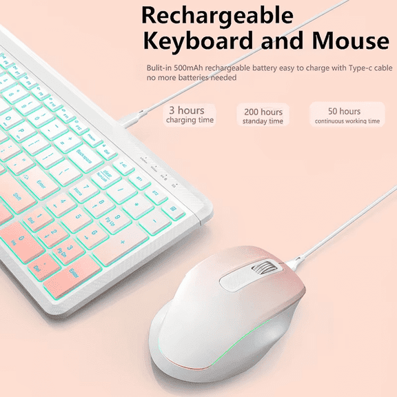 JOMAA RGB Backlit Bluetooth Keyboard and Mouse Combo Rechargeable 2.4G Wireless Keyboard Mouse set for Desktop/Laptop