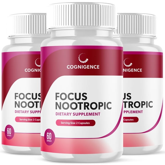 Cognigence - Focus Nootropic - Memory Booster Dietary Supplement for Focus, Memory, Clarity, & Energy - Optimal Mental Performance Extra Strength Premium Formula - 180 Capsules (3 Pack)