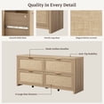 thumbnail image 3 of SICOTAS 60.83" Wide Large 4 Drawer Dresser Set of 2, Oversized Rattan Dressers for Bedroom with Gold Handles & Rolling Wheels, Boho Dresser TV Stand up to 70" TV for Living Room, Light Oak, 3 of 9