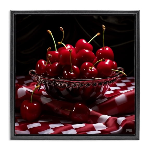 Stupell Industries Glam Plump Cherries Still Life Black Floating Frame Canvas Art, 18 x 18, by RB
