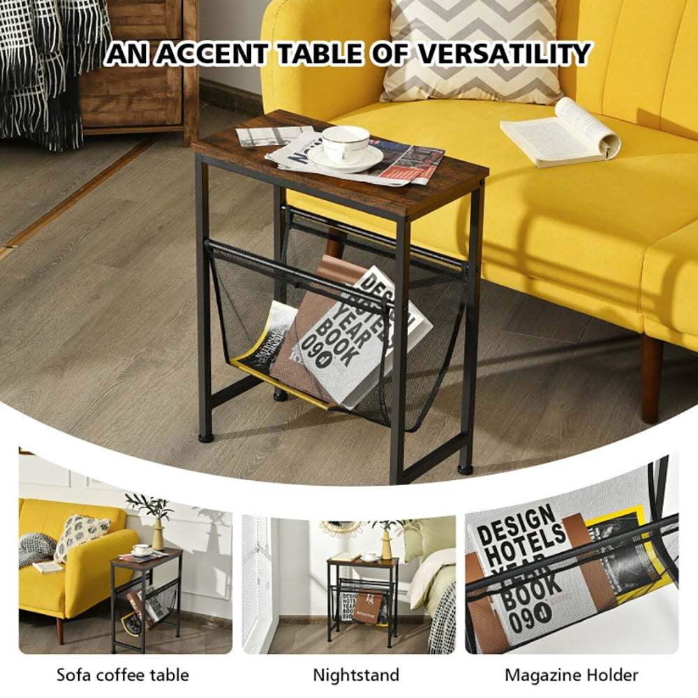 Finihen End Table, Sofa Side Table, Bed Side Table, Narrow End Table with Magazine Holder Sling for Small Space, Living Room, Bedroom, Brown Finihen End Table, Sofa Side Table, Bed Side Table, Narrow End Table with Magazine Holder Sling for Small Space, Living Room, Bedroom, Brown