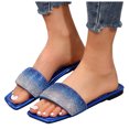 thumbnail image 3 of Bmisegm Women Sandals New Pattern Bright Diamond Decoration Fashion Open Toe Breathable Square Toe Comfortable Flat Bottom Summer Beach Non Slip Casual Shoes Sandals Women Summer Blue 8.5, 3 of 9