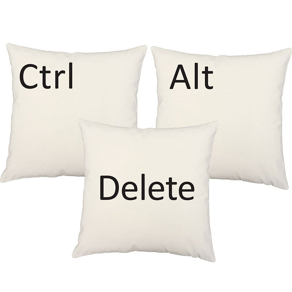 Set of 3 Ctrl Alt Delete Throw Pillow Covers 14x14 Square White Cotton