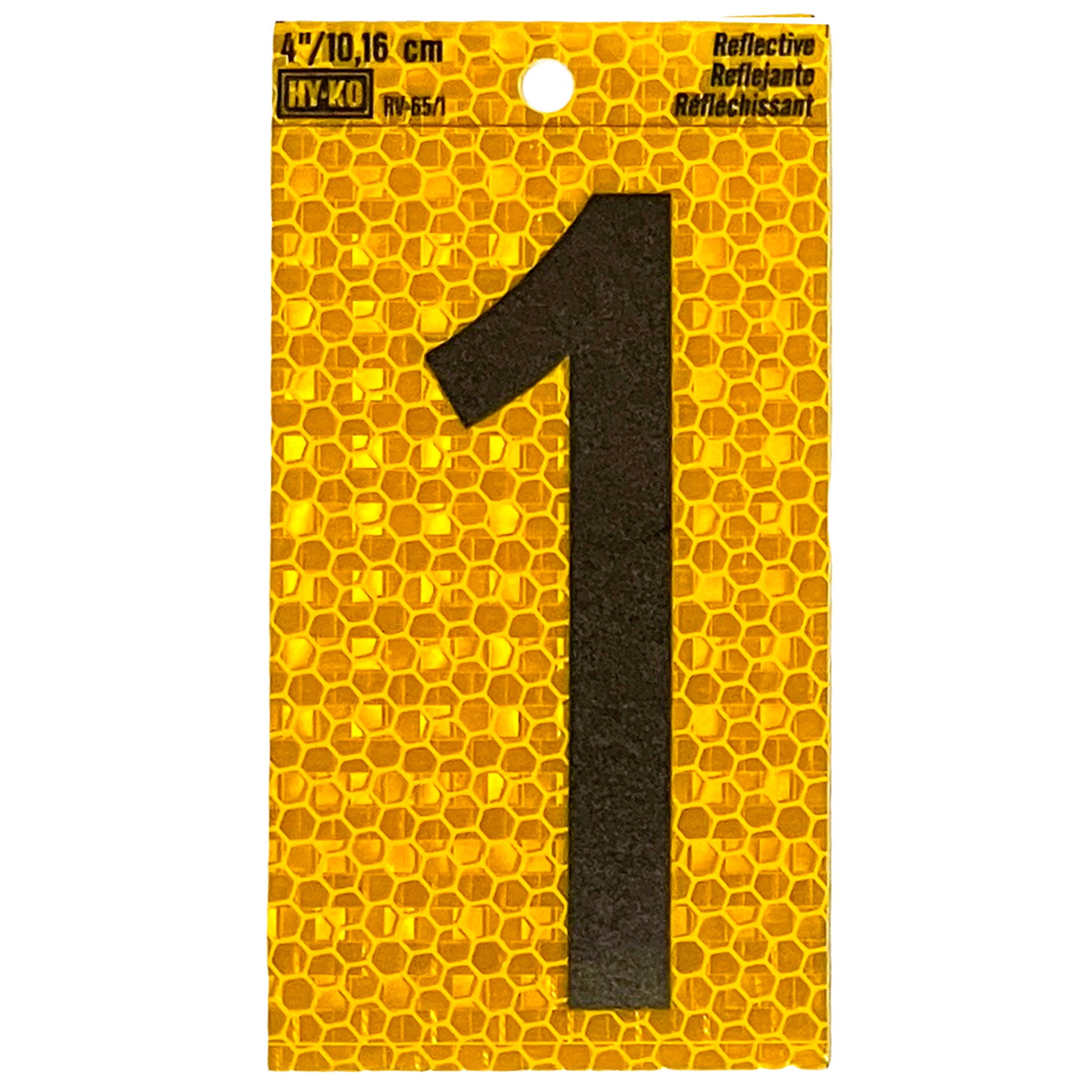 (6 pack) HY-KO 4" Yellow Self-Adhesive Reflective Number 1