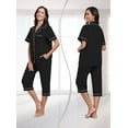 thumbnail image 3 of ANLIQI Women's Pajama Sets 100% Cotton Summer Short Sleeve Capri Pajamas for Women Set Button Down Pjs Soft Sleepwear(Black,2XL), 3 of 7