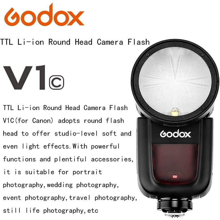 Godox V1-C Flash with Godox XPro-C Accessories Kit for Canon, Camera Flash  Speedlite Speedlight Round Head Compatible with Canon EOS, 76Ws TTL 2.4G