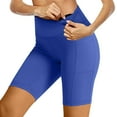 thumbnail image 3 of BXINGOHAI Biker Shorts Women with Pockets High Waisted Workout Tummy Control Gym Running Yoga Shorts Blue,XL, 3 of 7
