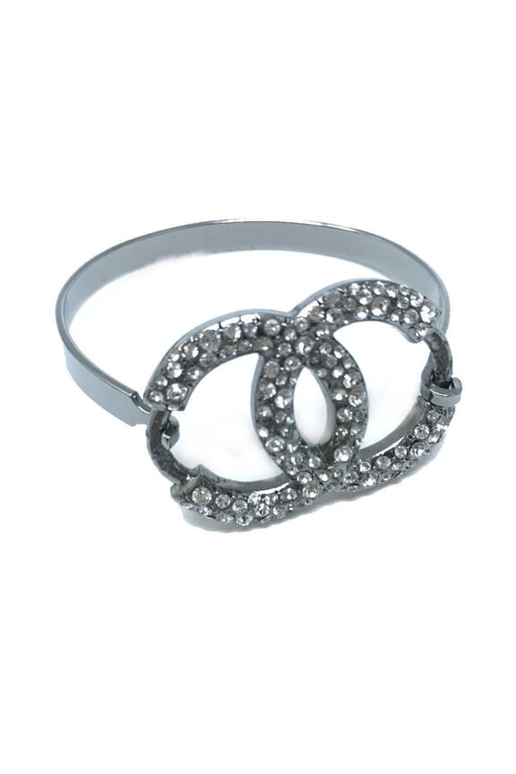 Pre-Owned CHANEL Chanel Accessories Coco Mark CC Rhinestone 04A Bracelet Metal Women's Silver