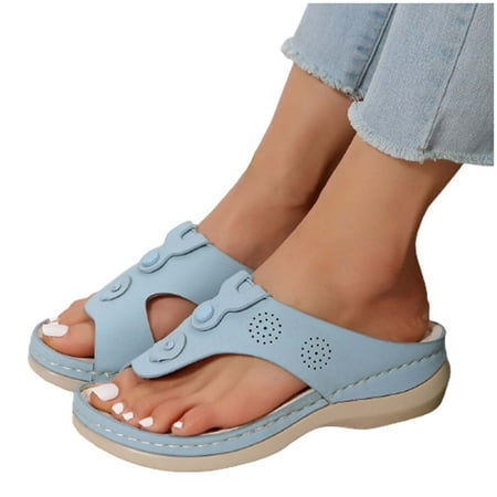 

SUODUI Women s Slippers Women S Beach Sandals Hollow Casual Slippers Flat Shoes Retro Sandals Thick Soled Slippers Blue 8.5