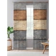thumbnail image 5 of Sheer Curtains 84 Inches Long, Farmhouse Haze Blue Brown Semi Sheer Curtains Light Filtering Window Treatment, Vintage Wooden Striped Privacy Voile Drapes for Living Room Bedroom 52x84 Inch, 5 of 7