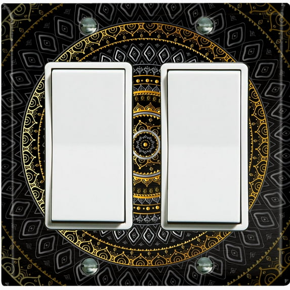 Metal Light Switch Plate Cover Gold Black Mandala Circle Pattern MDL006