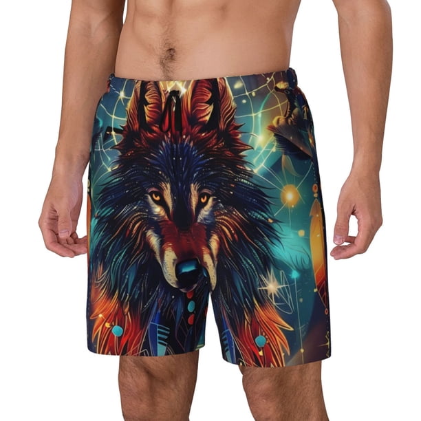 Fotbe Mystic Wolf Dreamcatcher Traje de Baño para Hombre – Shorts de Natación de Secado Rápido con Forro y Bolsillos-3X-Large