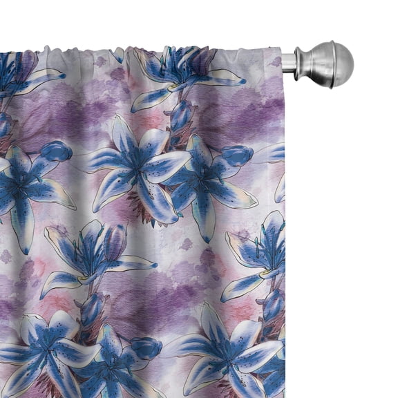 Ambesonne Floral Curtains, Tiger Lily Flowers Splashes, Pair of 28"x63", Dark Violet and Purple Grey