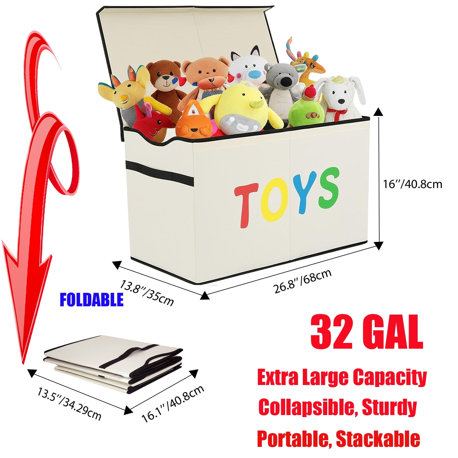 VICTORICH Extra Large Children's Collapsible Toy Storage Fabric 32 gal Kids Room Toy Chest, Beige