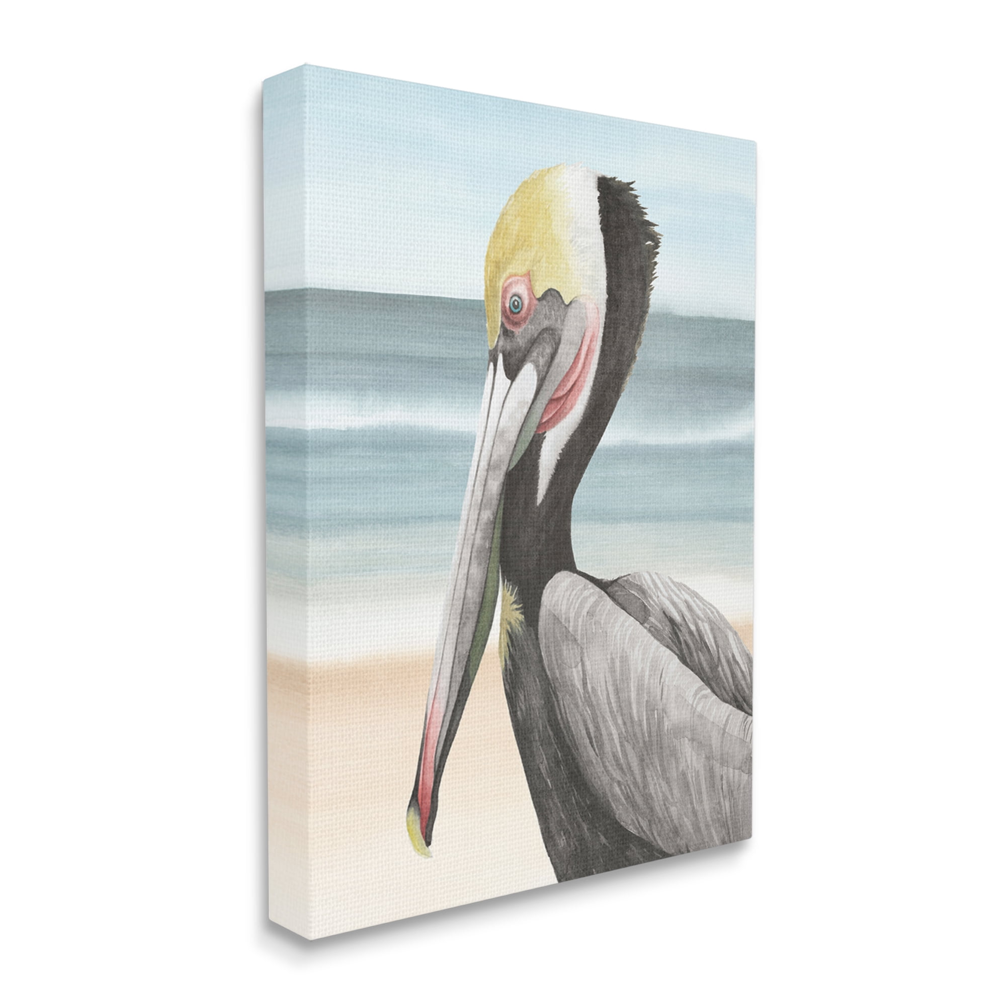 Stupell Industries Pelican & Coastal Shore Animals & Insects Painting Gallery Wrapped Canvas Art Print Wall Art, 24 x 30