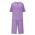 thumbnail image 5 of Jinhomg Womens Casual Outfits for Summer 2 Piece Linen Vacation Beach Sets Casual Comfy Short Sleeve Button Down Cardigan and Shorts Purple XL, 5 of 10
