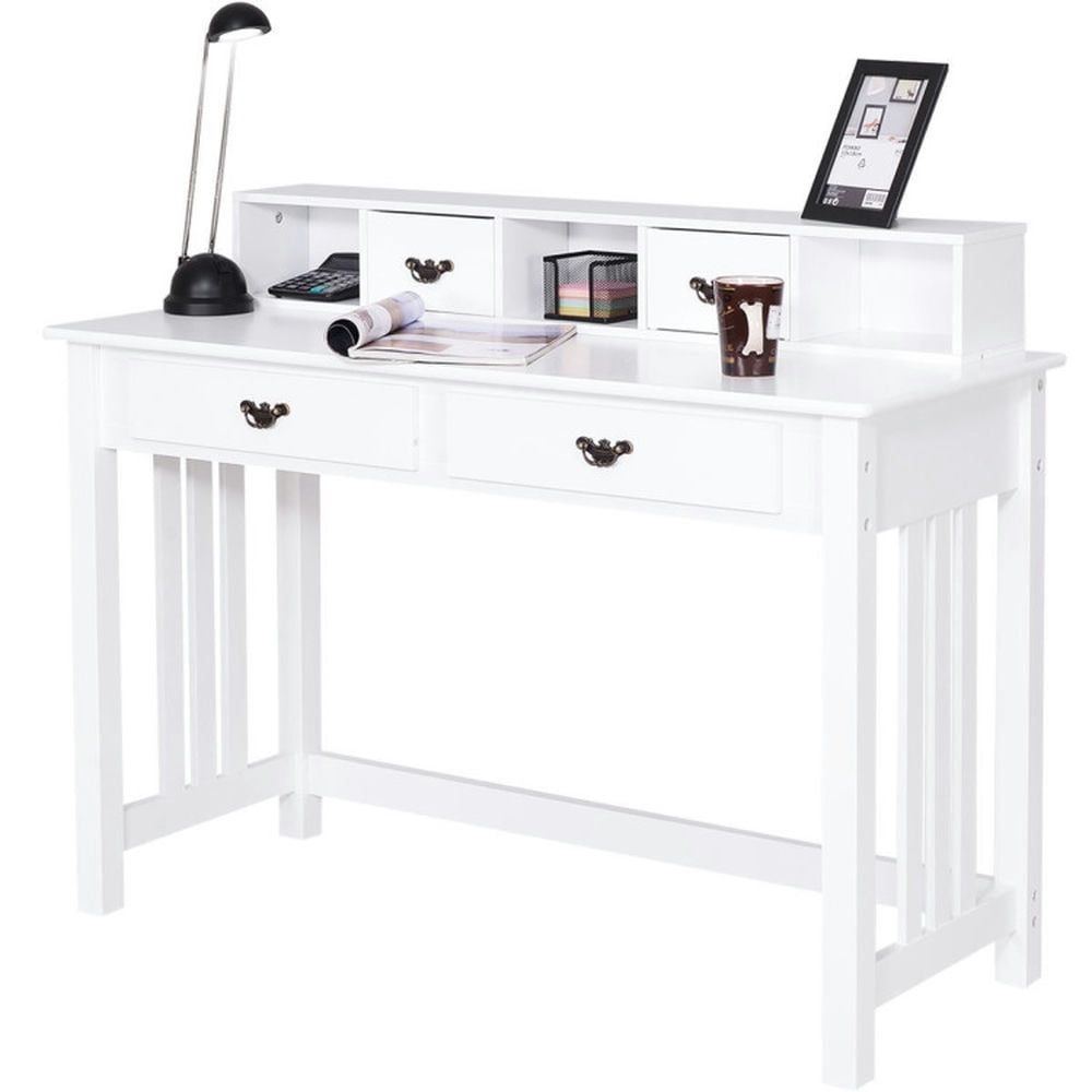 Demi Bonn Computer Desk with 4 Drawer Computer Study Table for Home Office Gaming Writing Workstation, White
