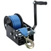 CarBole Hand Trailer Winch 3200lbs with 32-Foot Strap Dual Gear Hand Crank Manual Boat ATV RV Trailer, Blue