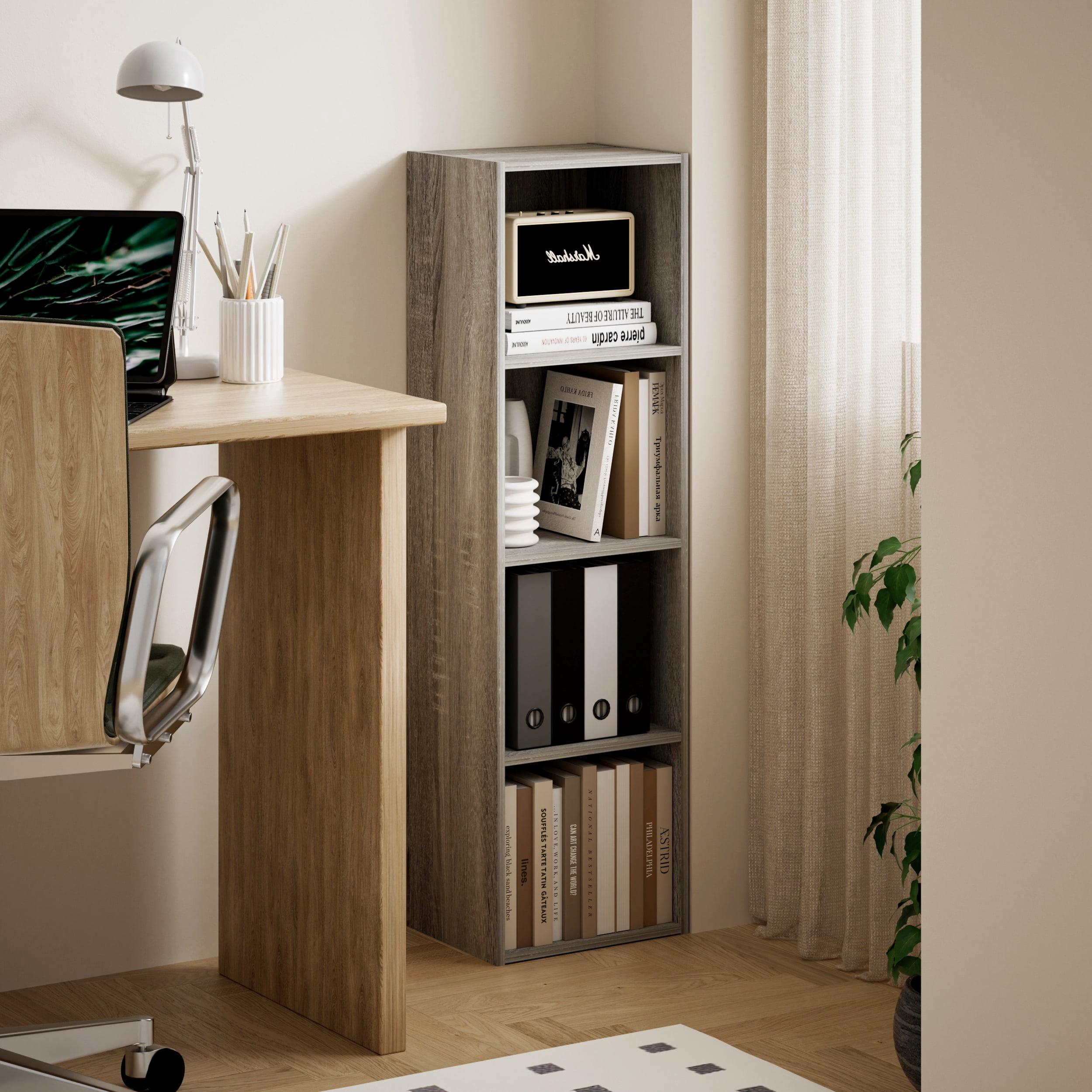HOMLUX 9" x 12" x 42" Storage Shelf 4 Tier Cube Bookcase, Suitable for Small Space, Gray