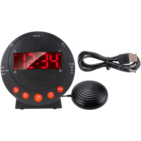 BESTYASH 1Set Loud Vibrating Alarm Clock with Bed Shaker for Heavy Sleepers and Elderly Black