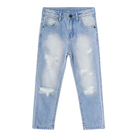 KIDSCOOL SPACE Baby Girls Boys Jeans,Elastic Band Inside Ripped Summer Fashion Denim Pants,4-5 Yeasr