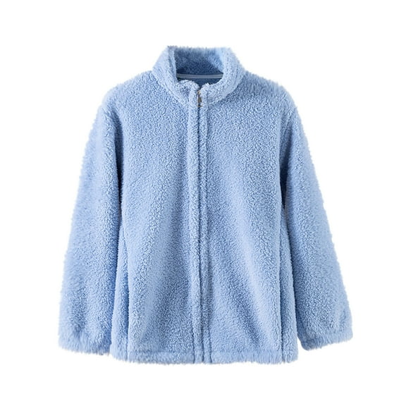 jtjvou Women's Lightweight Warm Zip Up Long Sleeve Soft Fleece Jacket for Fall Winter Stand Collar Coat with Pockets Light Blue M