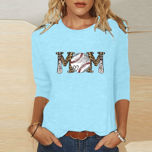 Lolmot T-shirt Imprimé pour Femmes, Blouse à Manches 3/4, Col Rond, Hauts Décontractés