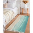 thumbnail image 3 of Area Rug with Tassels 2' x 5', Coastal Ocean Sea Wave Kitchen Runner Rug for Hallway Bedroom Throw Rugs, Teal Beige Water Ripple Soft Door Mat for Bathroom Entrance Living Room, 3 of 9