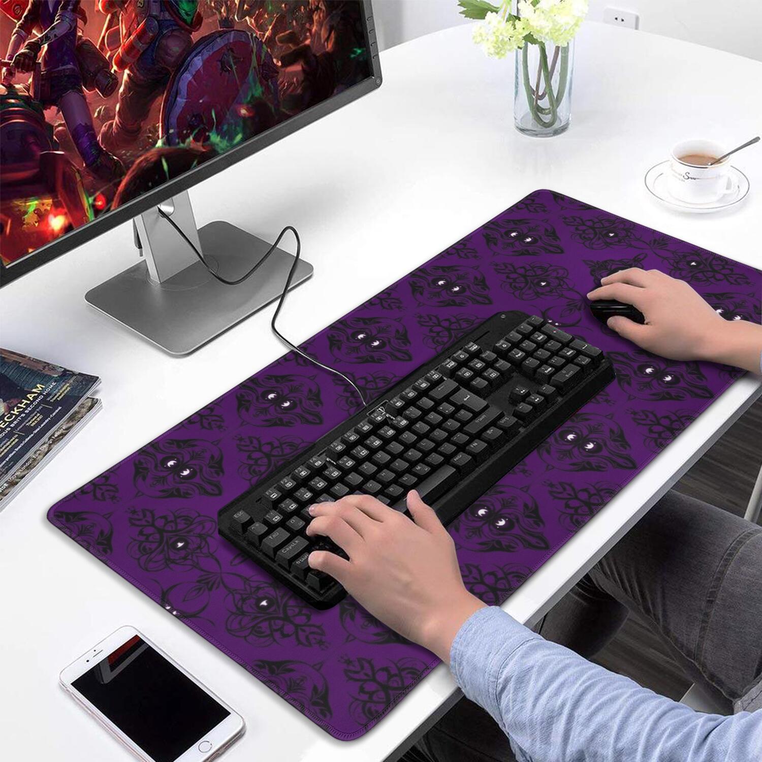Long Mouse Pads for Desk,Purple Black Ornament Eye Pattern Desk Mats on Top Of Desks, Desk Mouse Pad Extra Large with 3mm Non-Slip Base and Stitched Edge for Gaming,Office,Work,Home 31.5"x15.7"