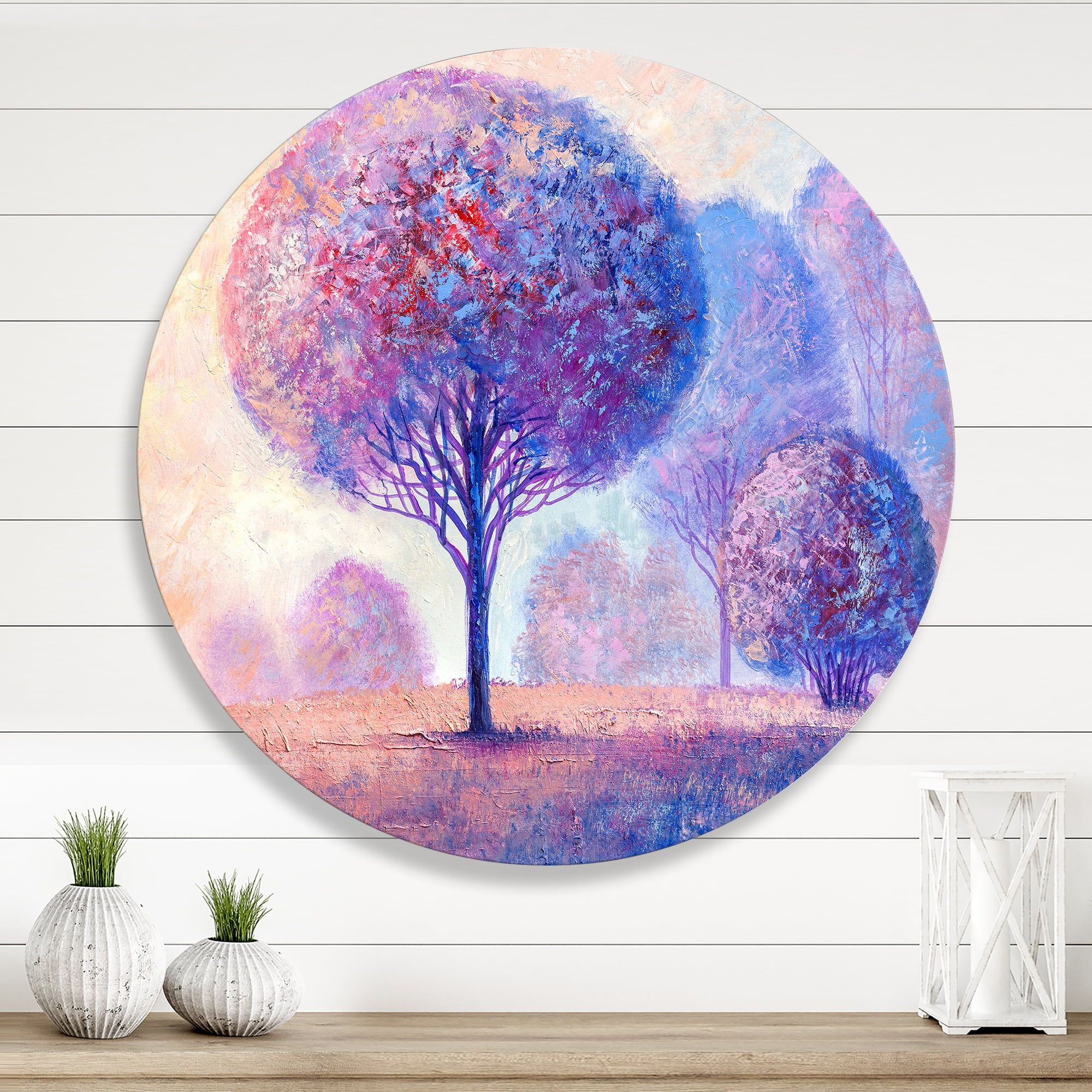 Designart 'Colourful Trees Abtract Impression II' Traditional Circle Metal Wall Art 11x11 - Disc of 11