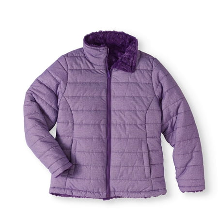 - Climate Concepts Girls' Mock Neck Quilted Jacket with Faux Fur Lining