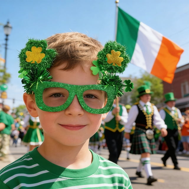 Gafas de Utilería Verdes con Tréboles para El Día de San Patricio. Montura Festiva para Fotos y Celebraciones de Fiestas.