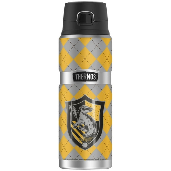 Harry Potter Hufflepuff Plaid Sigil, THERMOS STAINLESS KING Stainless Steel Drink Bottle, Vacuum insulated & Double Wall, 24oz