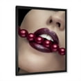 thumbnail image 2 of Designart 'Girl Bitting With Red Lips With Red Pearls' Modern Framed Art Print, 2 of 4