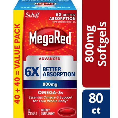 (2 pack) MegaRed Advanced Triple Absorption Omega-3 Fish Oil Softgels, 800 mg, 80 (Best Omega 3 For Women)