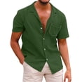 thumbnail image 2 of MGCWSH Men's Fashion Summer Casual Button Down Shirt Short Sleeve Solid Color Holiday Beach Shirts Army Green 3XL, 2 of 4