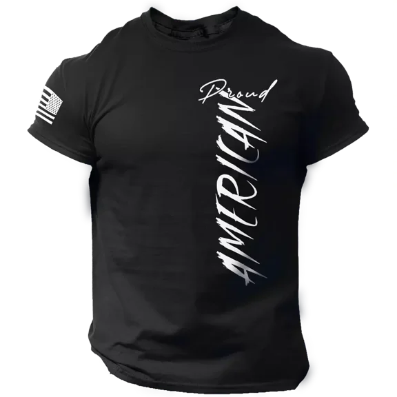 Proud American T Shirt USA Flag Military Patriotic Tee 100% Cotton