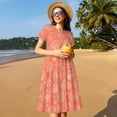 thumbnail image 4 of Naloa The Marine Theme With Beautiful Corals Print Womens Summer A-Line Dress with Pockets,Short Sleeve Dresses,Flowy Beach Swing Dress for Vacation Travel, 4 of 6