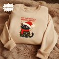 thumbnail image 2 of Cute Cat Embroidered Christmas Shirt, Meowy Xmas Embroidery Tee, Holiday Cat Lover Stitch Top, Festive Cat Embroidered Apparel for Women, 2 of 5