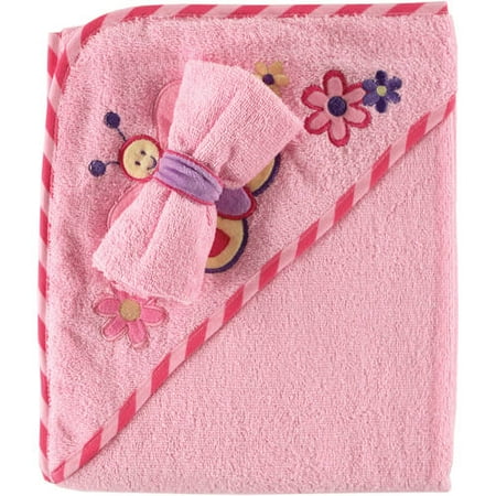 Luvable Friends Baby Woven Hooded Towel with Washcloth, Pink