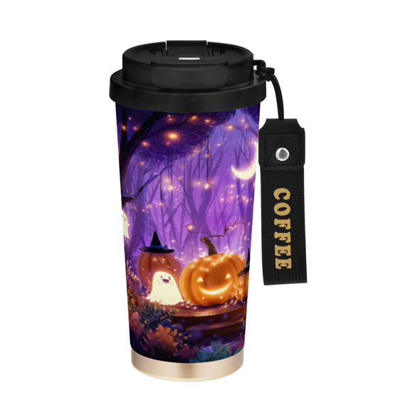 500ml Double-Wall Vacuum Insulated Tumblers Stainless Steel Coffee Tumbler with Ceramic Coating Whimsical Cartoon Halloween Scene